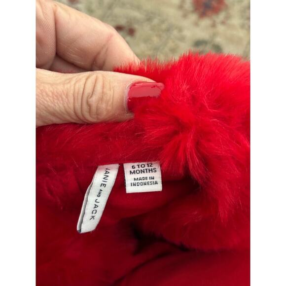 Janie and Jack Red Faux Fur Collar Jacquard Mini Dress Size 6-12 M - Picture 5 of 7